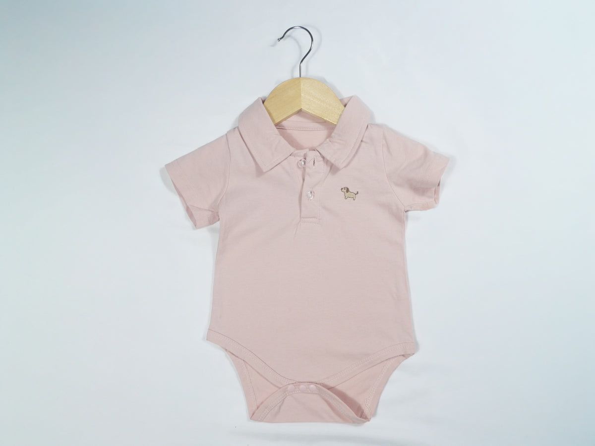 Short Sleeve Puppy Embroidery Cotton Polo Romper