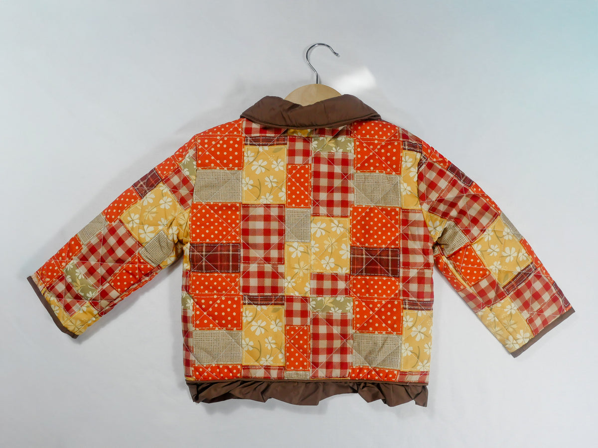 Brown Patchwork Floral Ruffle Jacket
