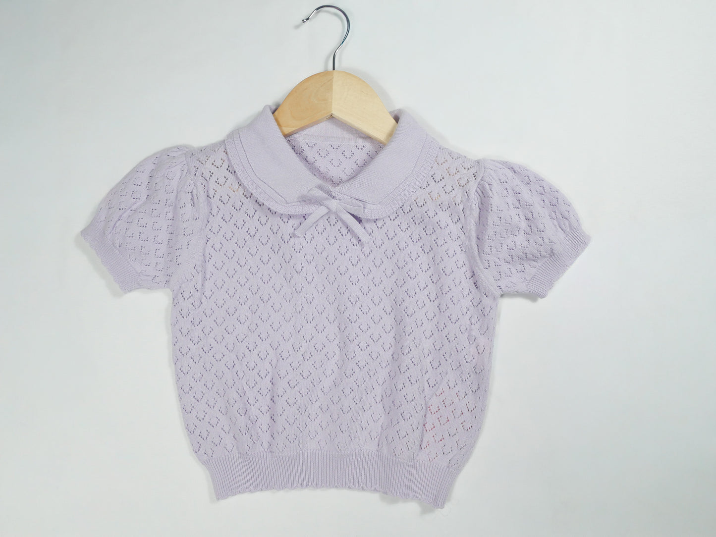 Baby Girls Bow Collar Hollow Knit Short Sleeve Top