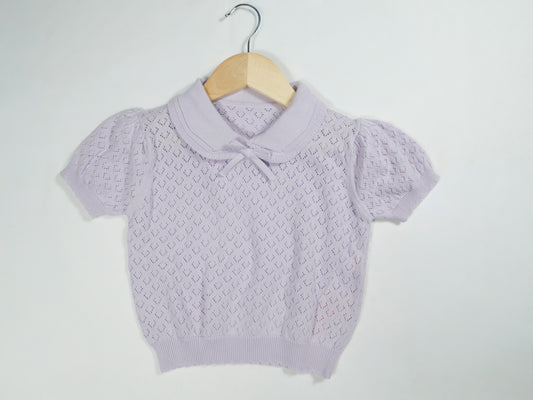Baby Girls Bow Collar Hollow Knit Short Sleeve Top