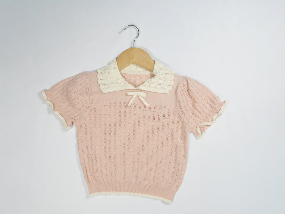 Toddler Girls Lace Collar Bow Knit Short Sleeve Top