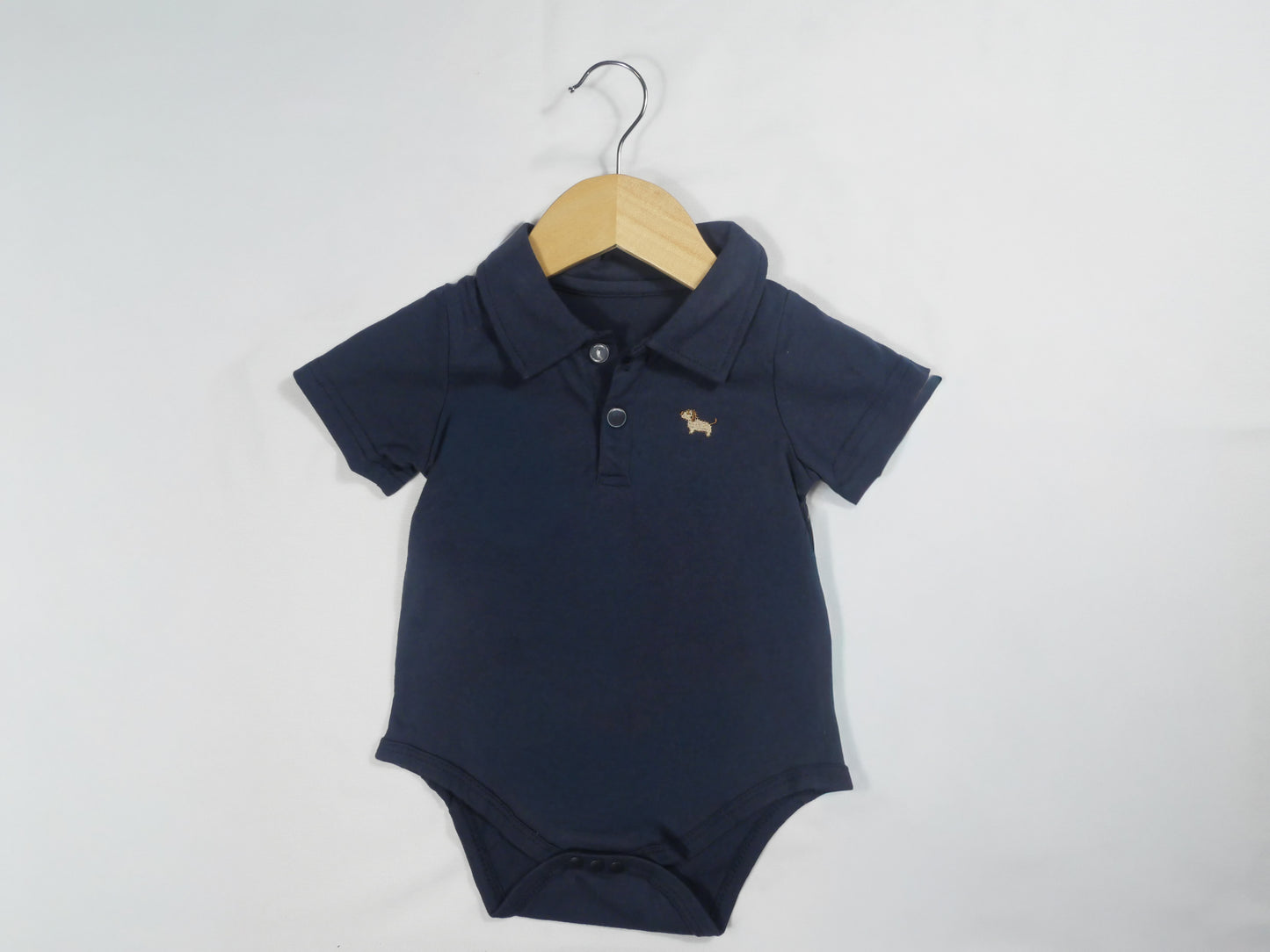 Short Sleeve Puppy Embroidery Cotton Polo Romper