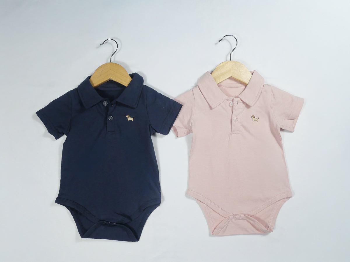 Short Sleeve Puppy Embroidery Cotton Polo Romper