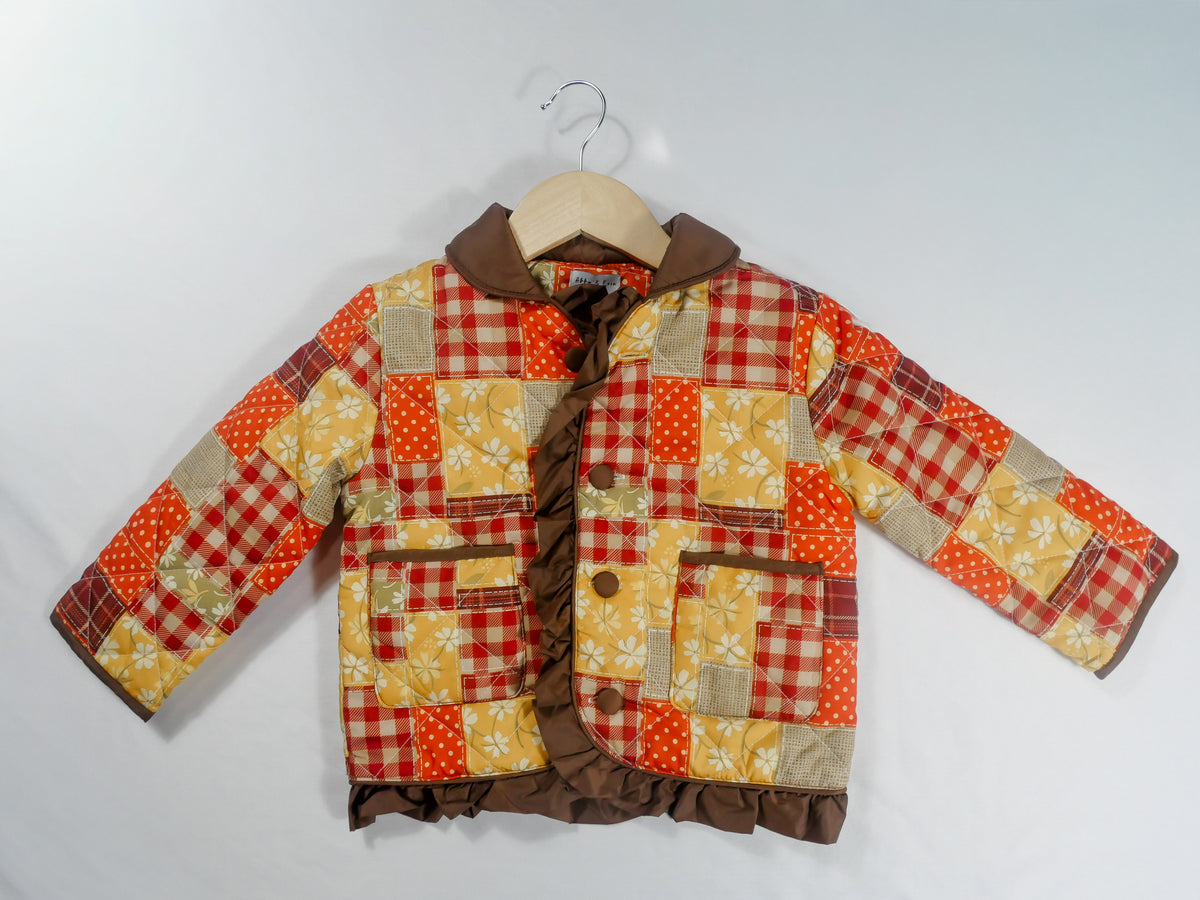Brown Patchwork Floral Ruffle Jacket