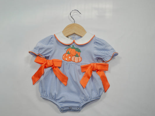 Fall Stripe Pumpkin Appliqué Bow Romper