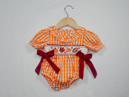 Orange Checkered Fall Embroidered Romper