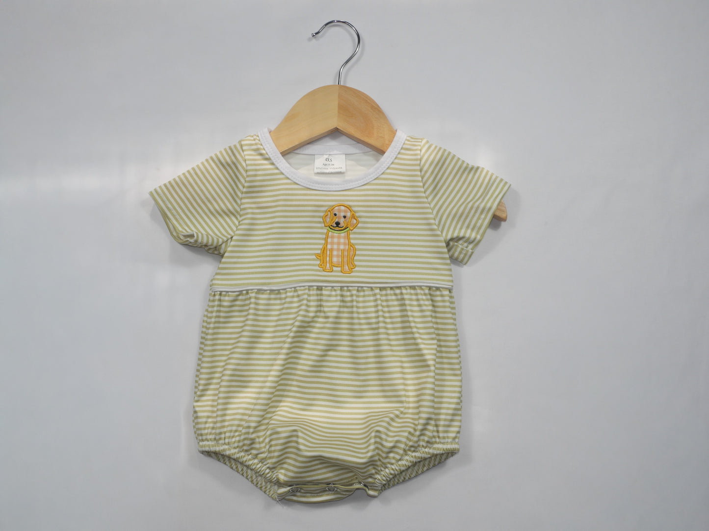 Puppy Appliqué Stripe Printed Baby Boy Bubble