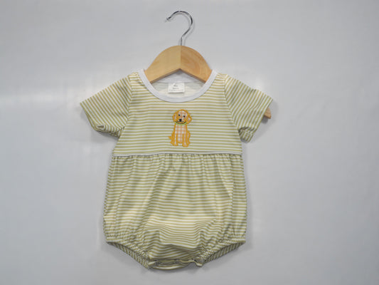 Puppy Appliqué Stripe Printed Baby Boy Bubble