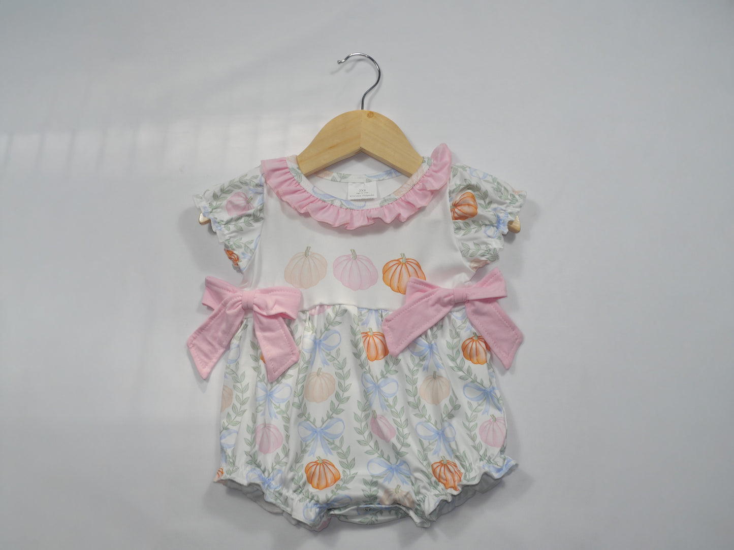 Baby Pumpkin Print Bubble With Pink Bow