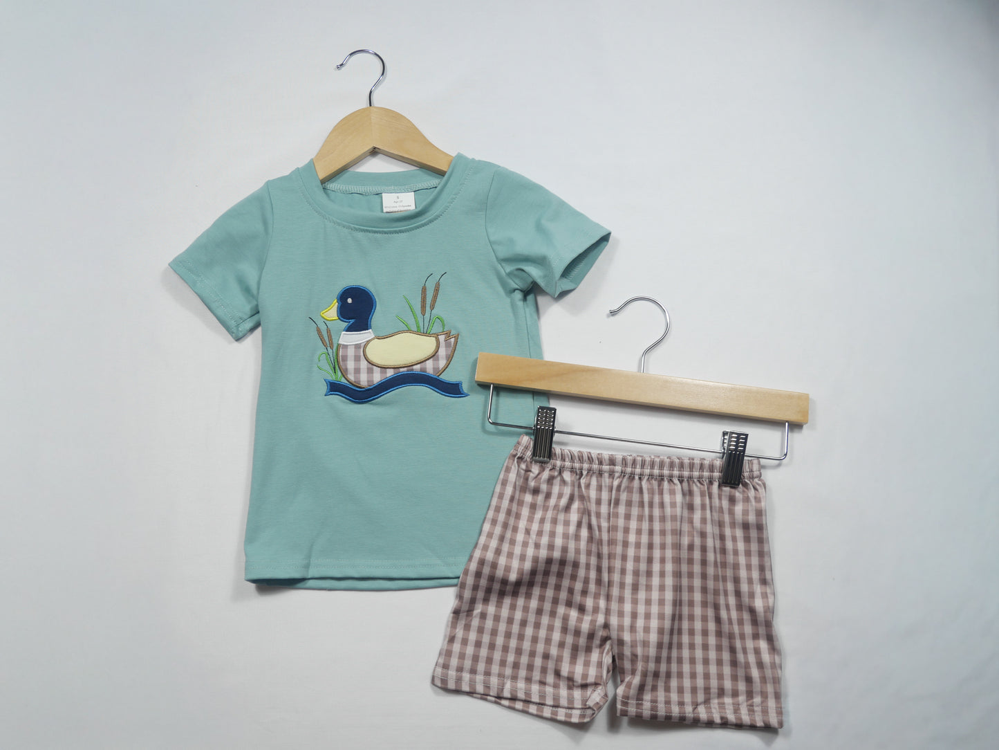 Boys Checkered Duck Appliqué Set