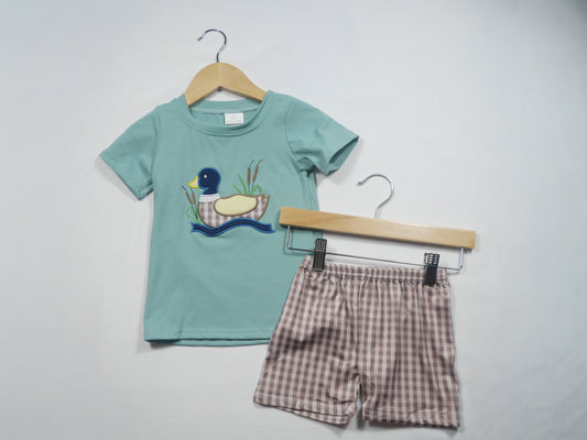 Boys Checkered Duck Appliqué Set