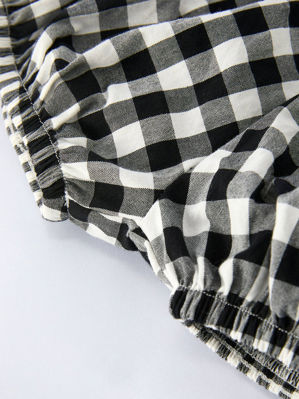 Plaid Girl Smocked Puff Sleeve Bloomer Set