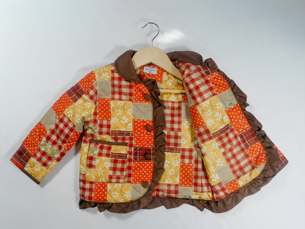 Brown Patchwork Floral Ruffle Jacket