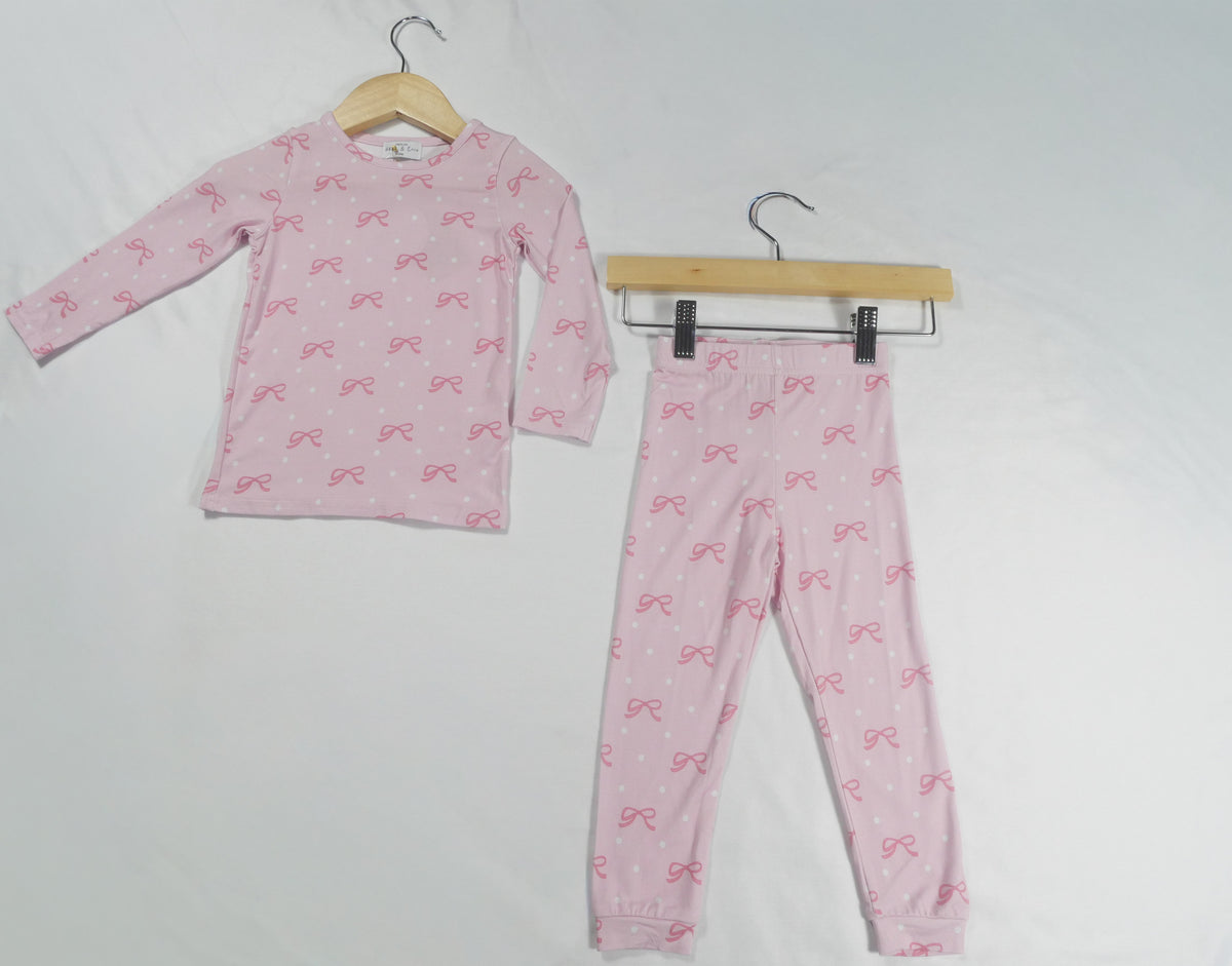 Pink Bow Print Bamboo Set