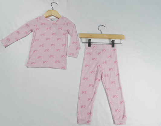 Pink Bow Print Bamboo Set