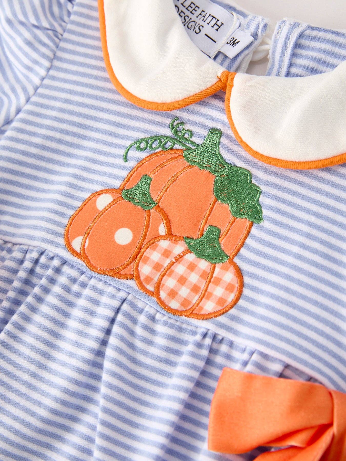 Fall Stripe Pumpkin Appliqué Bow Romper
