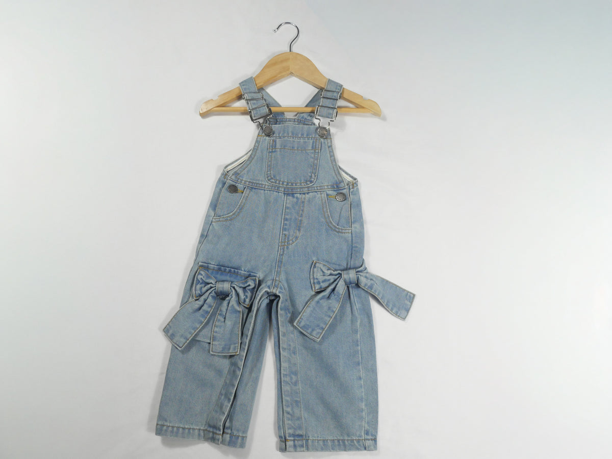 Bow Denim Girl Overalls Wide Leg Jumpsuit
