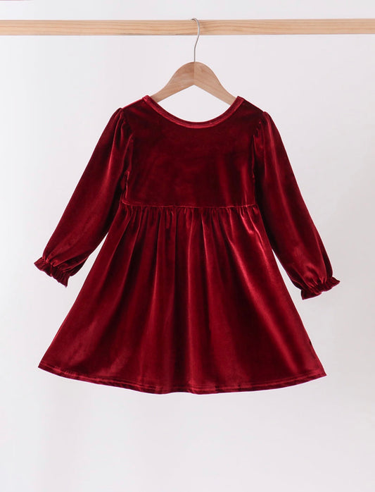 Maroon Velvet Bow Dress