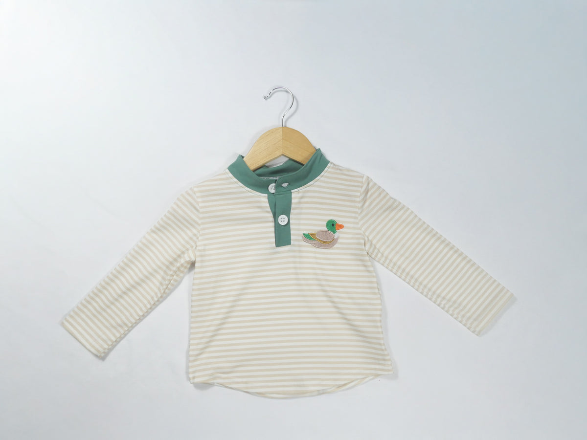 Brown Stripe Mallard Embroidery Top
