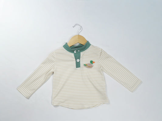 Brown Stripe Mallard Embroidery Top
