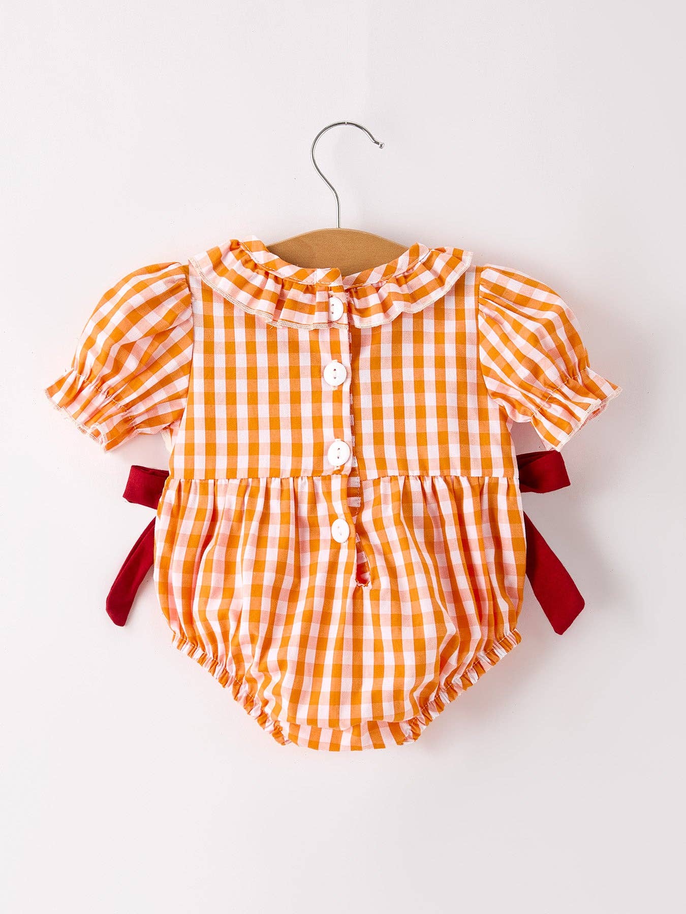 Orange Checkered Fall Embroidered Romper