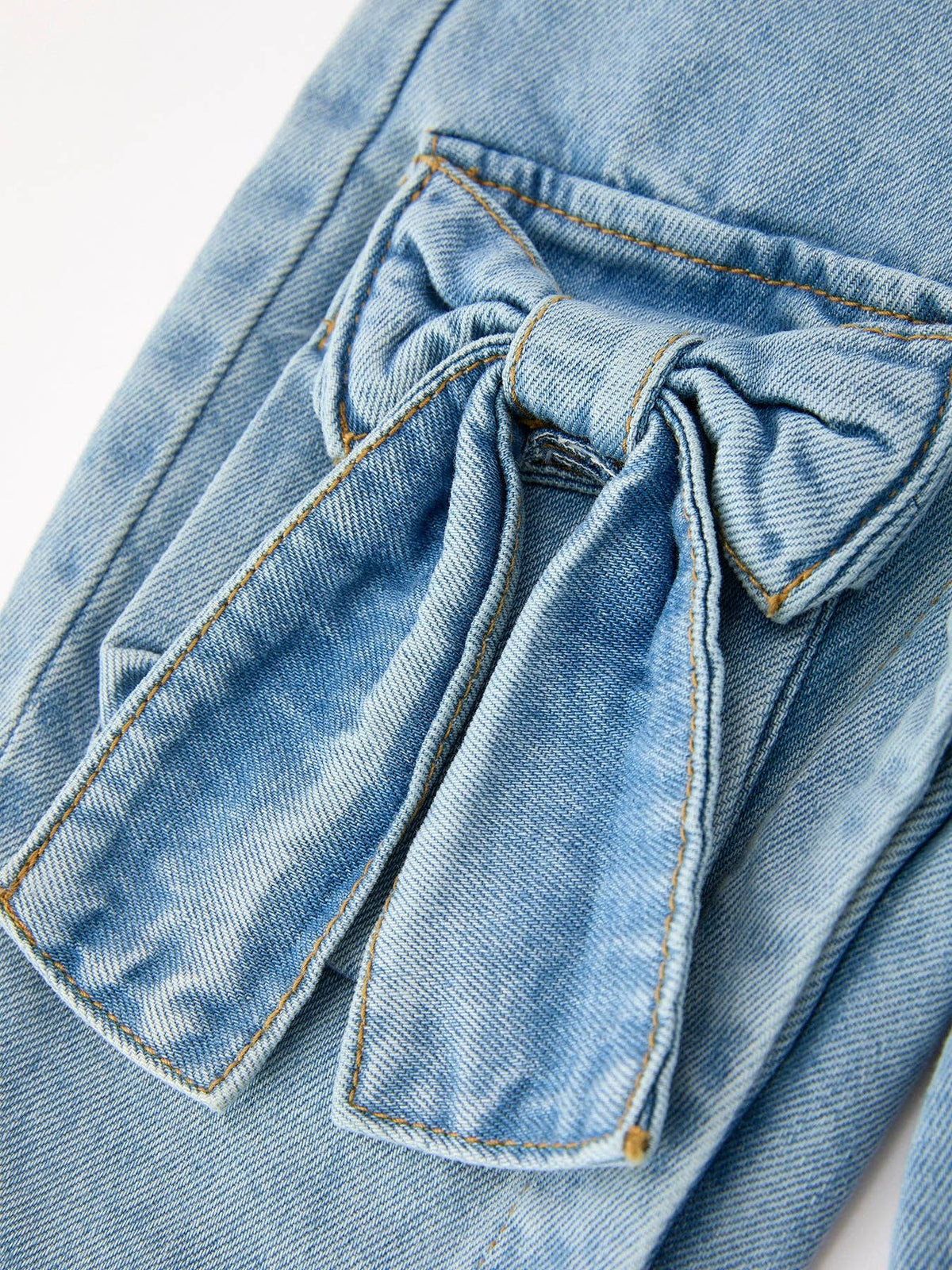 Bow Denim Girl Overalls Wide Leg Jumpsuit