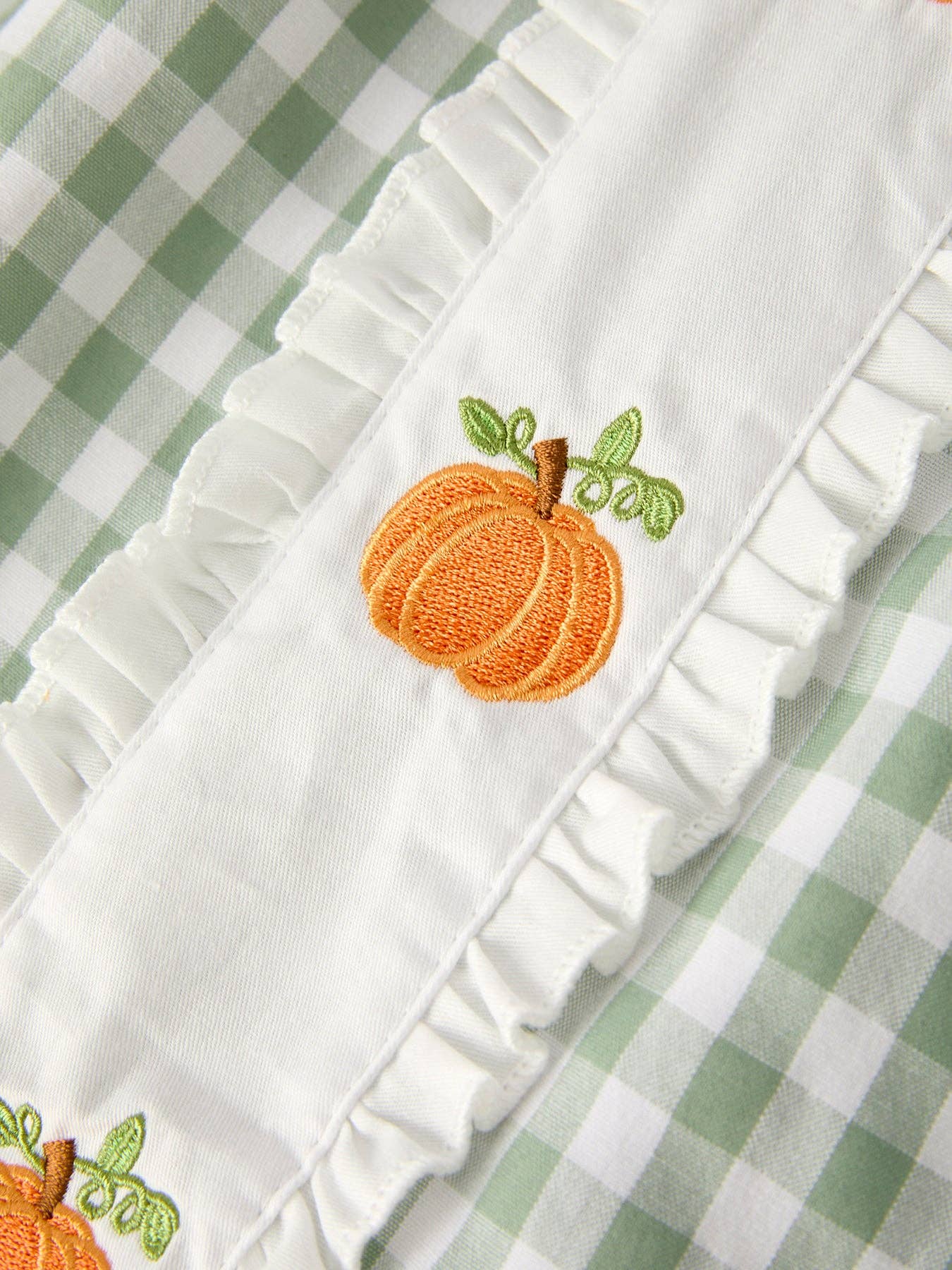 Fall Pumpkin Appliqué Plaid Green Dress